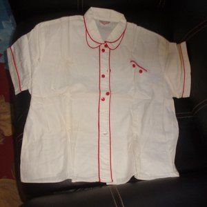 Vintage ladies shirt blouse Sanforized broadcloth white red trim size 36